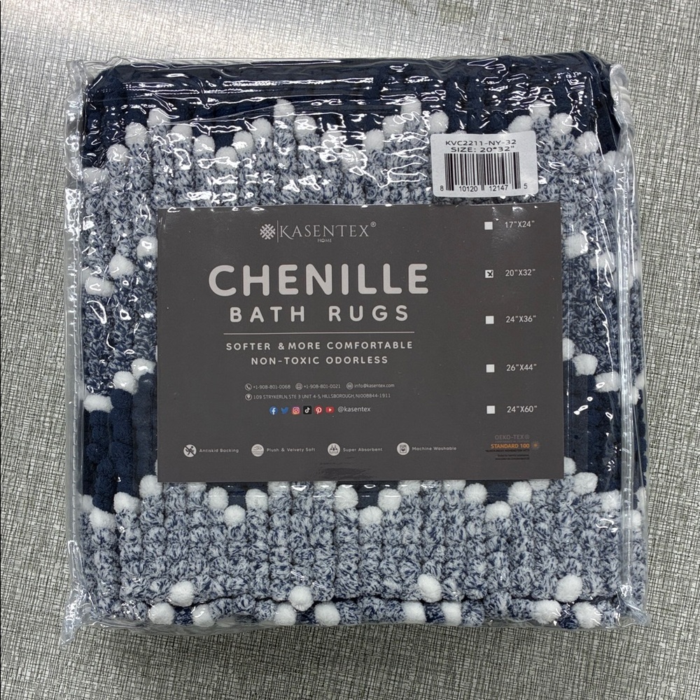 Chenille Bath Rug - Blue and White 20x32 Bathroom Rug